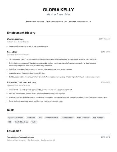 Washer Assembler Resume