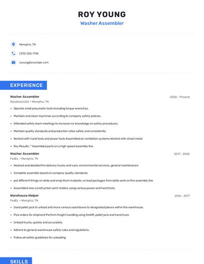Washer Assembler Resume