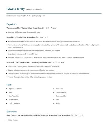 Washer Assembler Resume