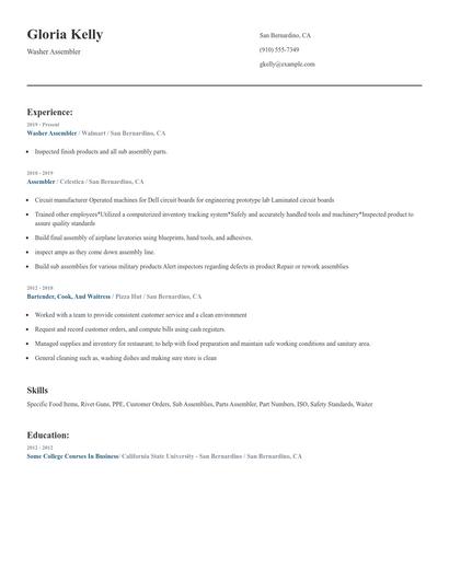 Washer Assembler Resume