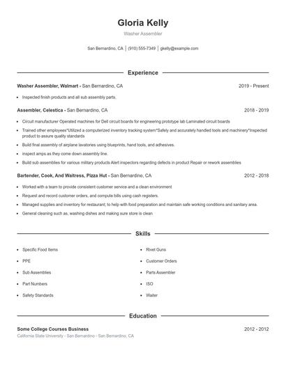 Washer Assembler Resume