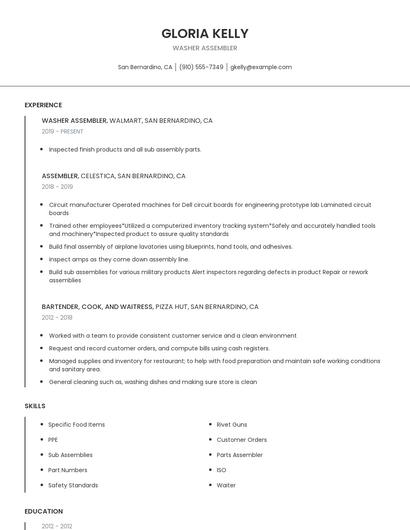 Washer Assembler Resume