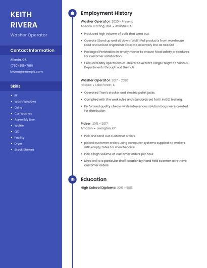 Washer Operator Resume