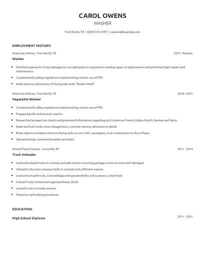 Washer Resume