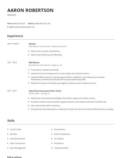 Washer Resume