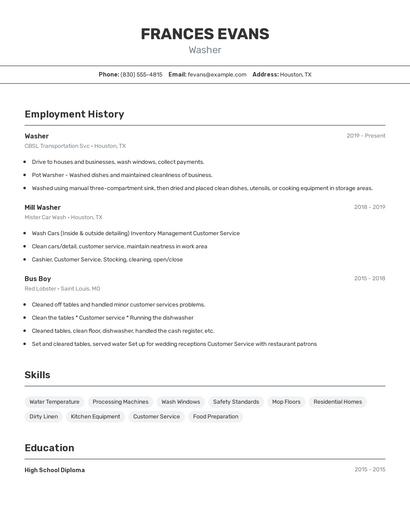Washer Resume