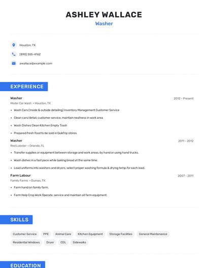 Washer Resume