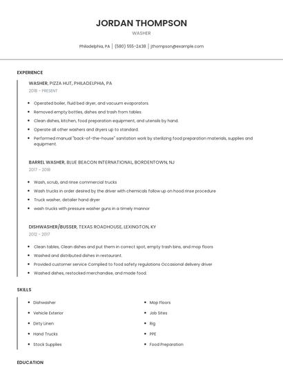 Washer Resume