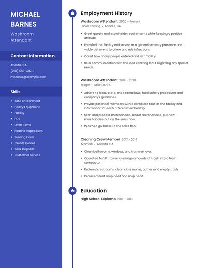 Washroom Attendant Resume
