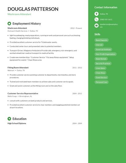 Washroom Attendant Resume