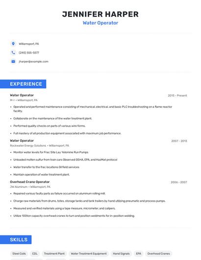 Water Operator Resume