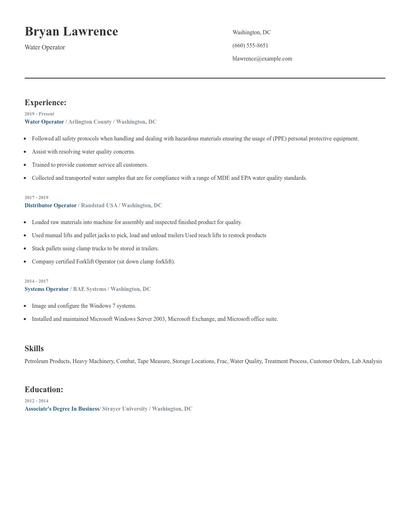 Water Operator Resume