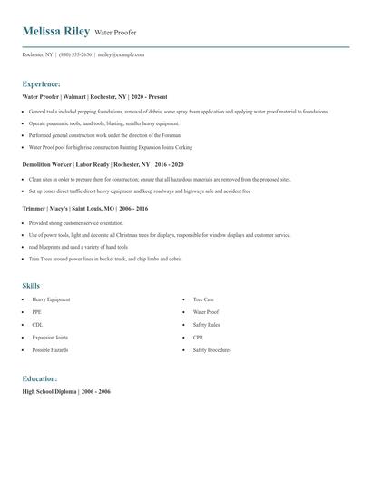 Water Proofer Resume