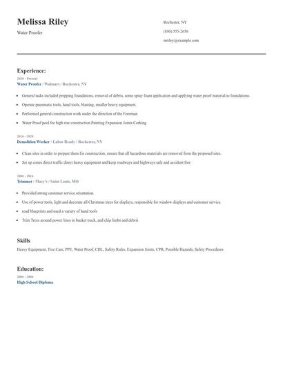Water Proofer Resume
