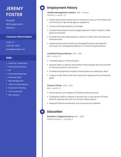 Wealth Management Advisor Resume