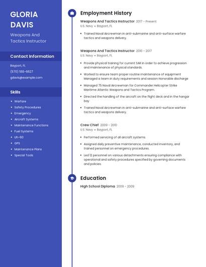 Weapons And Tactics Instructor Resume