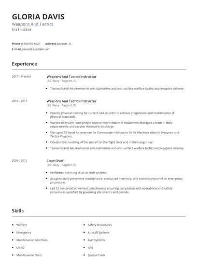 Weapons And Tactics Instructor Resume