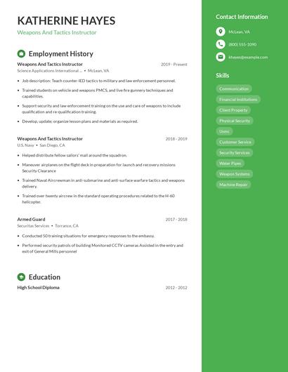 Weapons And Tactics Instructor Resume