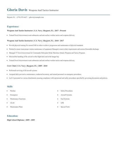 Weapons And Tactics Instructor Resume