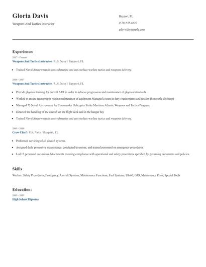 Weapons And Tactics Instructor Resume
