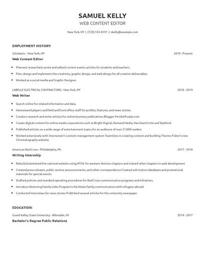 Web Content Editor Resume
