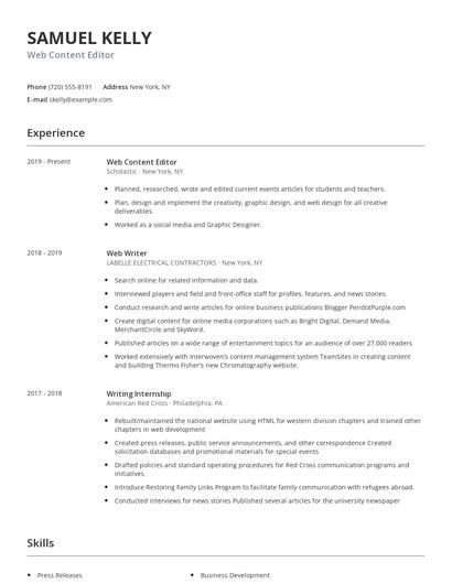 Web Content Editor Resume
