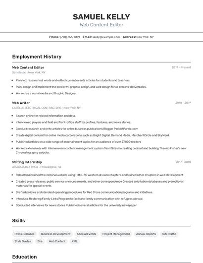 Web Content Editor Resume