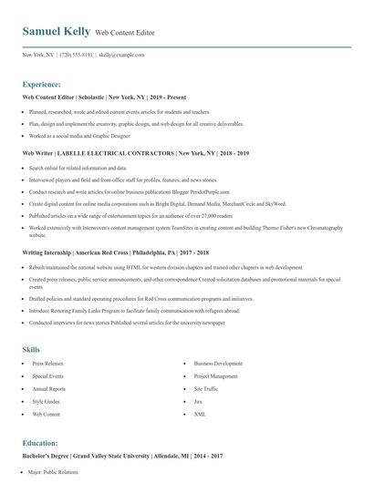 Web Content Editor Resume