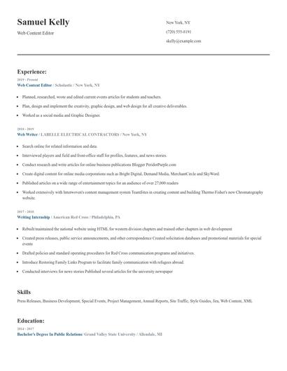 Web Content Editor Resume