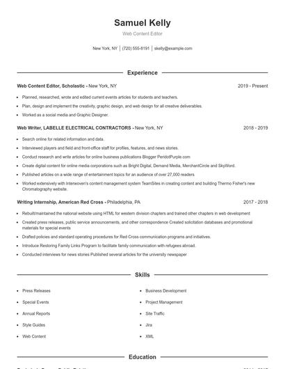 Web Content Editor Resume