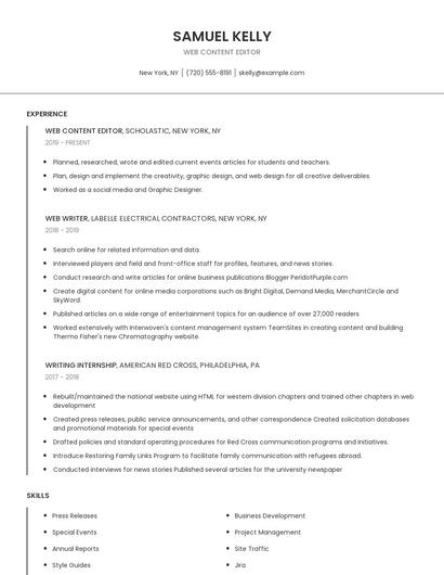 Web Content Editor Resume