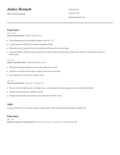 Web Content Specialist Resume