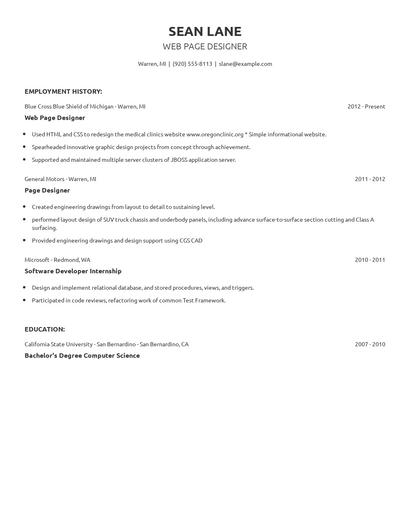 Web Page Designer Resume
