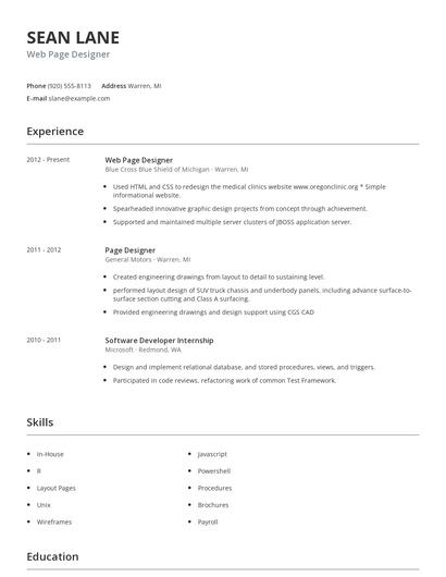 Web Page Designer Resume