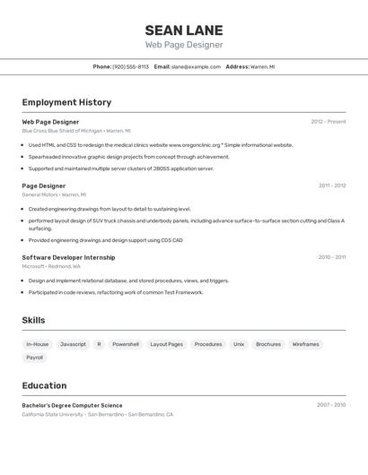 Web Page Designer Resume