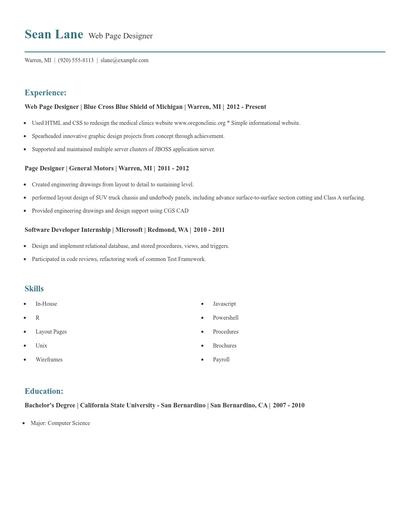 Web Page Designer Resume