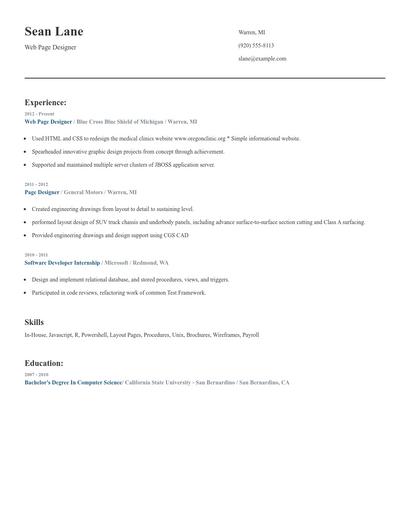 Web Page Designer Resume