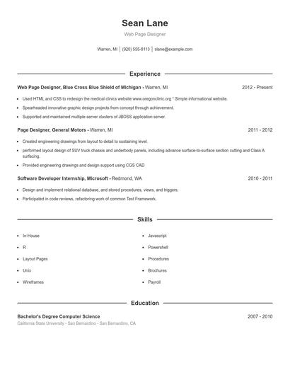 Web Page Designer Resume