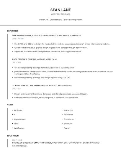 Web Page Designer Resume