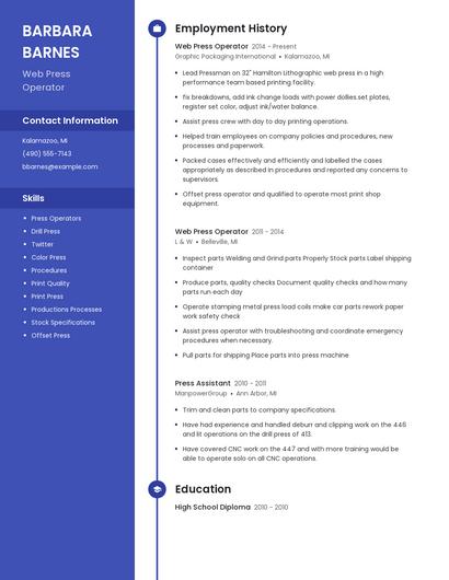 Web Press Operator Resume