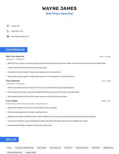 Web Press Operator Resume
