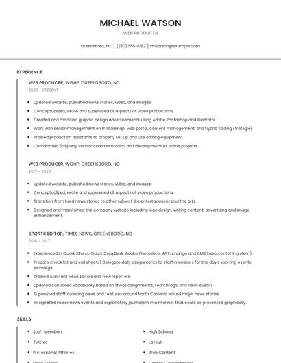 Web Producer Resume