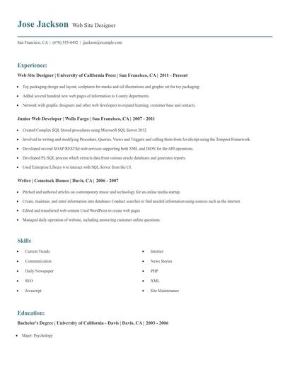 Web Site Designer Resume