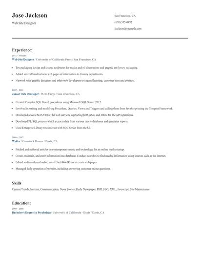 Web Site Designer Resume