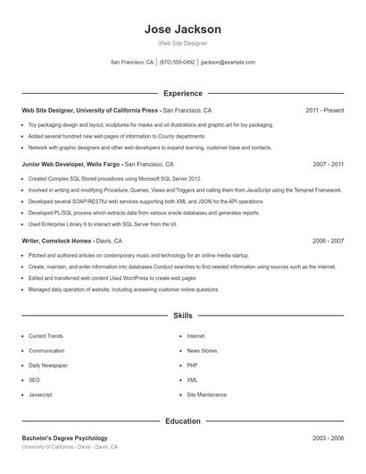 Web Site Designer Resume