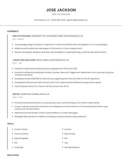 Web Site Designer Resume