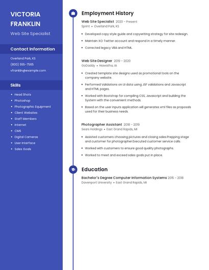 Web Site Specialist Resume