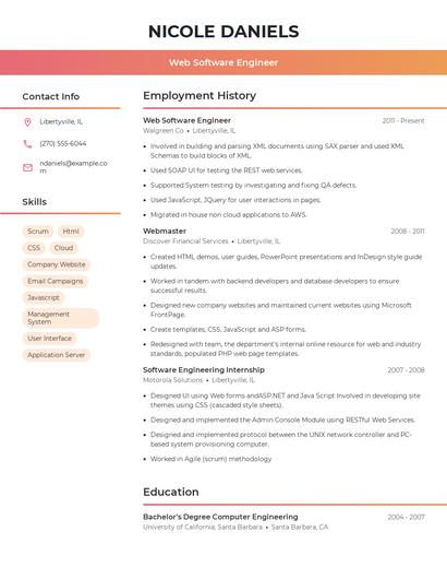 Web Software Engineer Resume