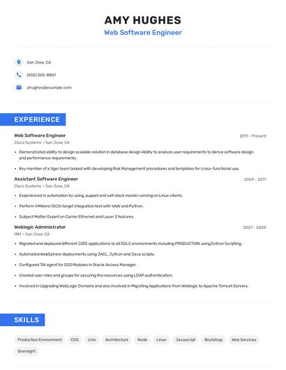 Web Software Engineer Resume