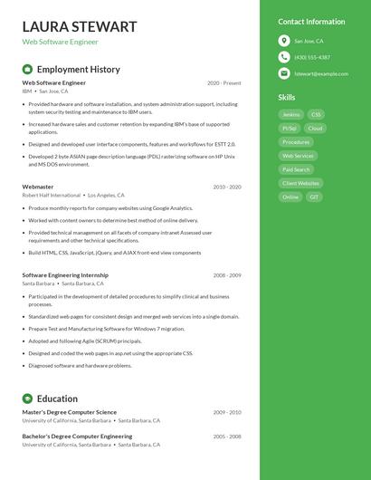 Web Software Engineer Resume